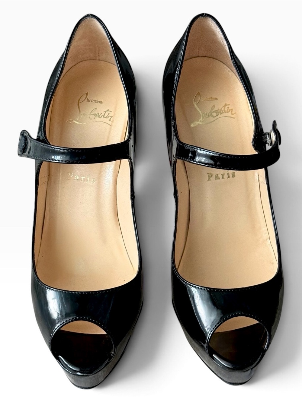 Christian Louboutin black patent leather Mary Jane platform heels Size 37.5